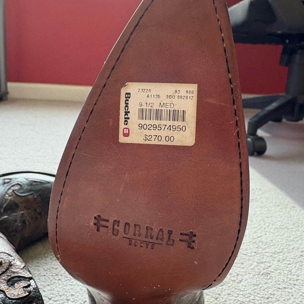 Corral Brown Leather Western Boots 9 1/2 - Picture 6 of 8